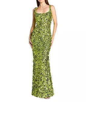 Mac Duggal Lime Green Sequin Scoop-Neck Maxi Gown